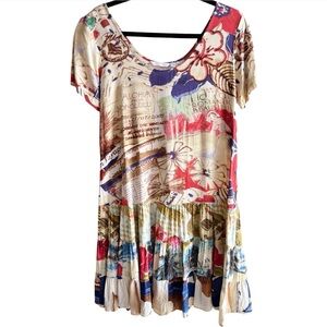 Jams World Size XS Paspport “Aloha From Honolulu” Hawaiian Shift Dress Beige